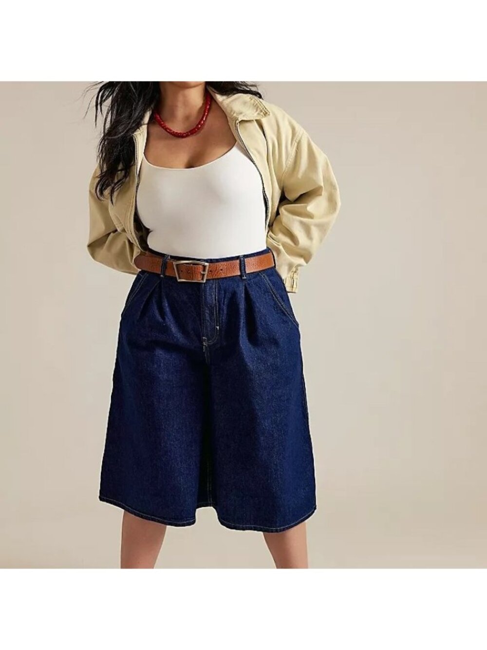 Free People CRVY Antonia Crop Denim Culotte Shorts Boho Vintage Retro Womens 32